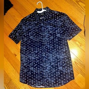 Midnight Blue Shirt with White Swirl Pattern